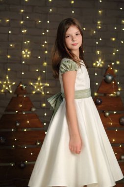 Güzel beyaz küçük kız portre Noel tatil