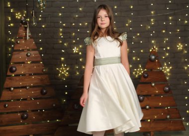 Güzel beyaz küçük kız portre Noel tatil