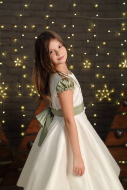 Güzel beyaz küçük kız portre Noel tatil