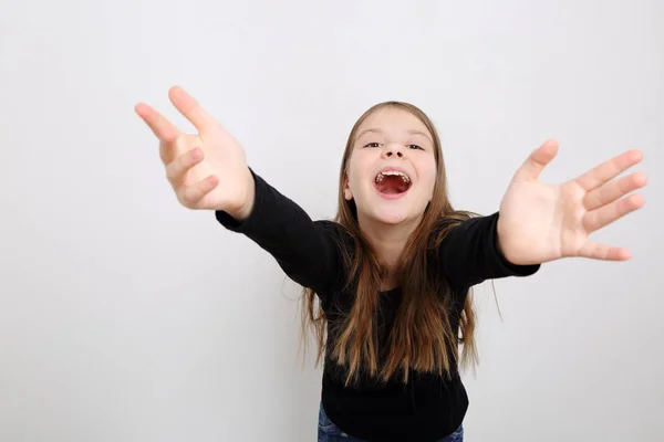 Imagem Estúdio Linda Menina Adolescente Caucasiana Emocional — Fotografia de Stock