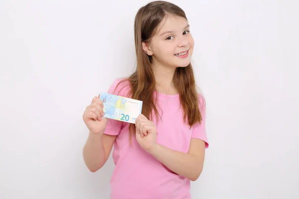 Belle Caucasien Adolescent Fille Holding Euro — Photo