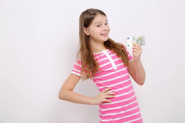 Beautiful Caucasian Teen Girl Holding Euro — Stock Photo, Image