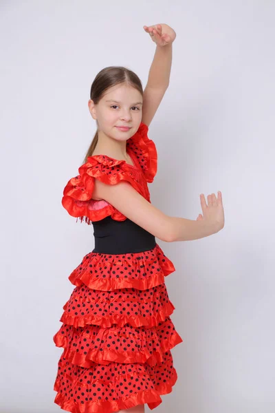 Studio Bild Europeiska Tonåring Flicka Som Flamencodansare Spanska — Stockfoto