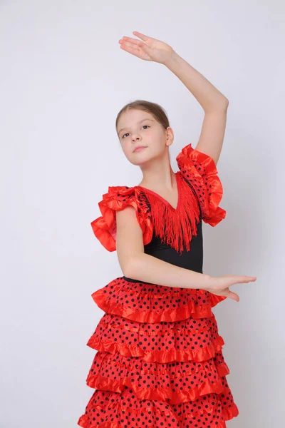 Studio Bild Europeiska Tonåring Flicka Som Flamencodansare Spanska — Stockfoto