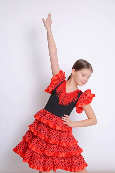 Imagem Estúdio Menina Adolescente Europeia Como Uma Dançarina Flamenco Espanhol — Fotografia de Stock