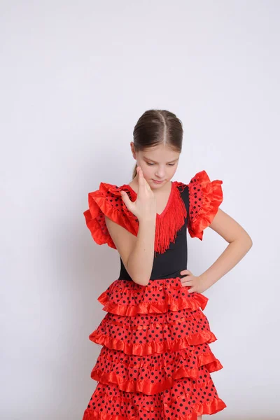 Studio Image Europejskiej Teen Dziewczyna Jako Tancerka Flamenco Hiszpański — Zdjęcie stockowe