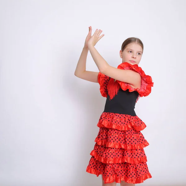 Studio Image Europejskiej Teen Dziewczyna Jako Tancerka Flamenco Hiszpański — Zdjęcie stockowe