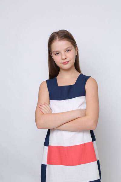 Beautiful studio portrait of european caucasian teen girl