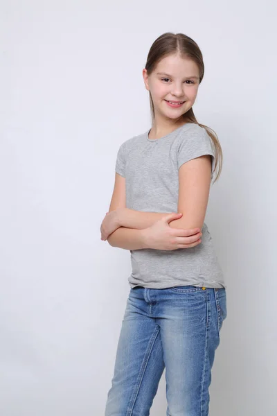 Estúdio Beautirul Retrato Menina Adolescente Caucasiana Europeia — Fotografia de Stock