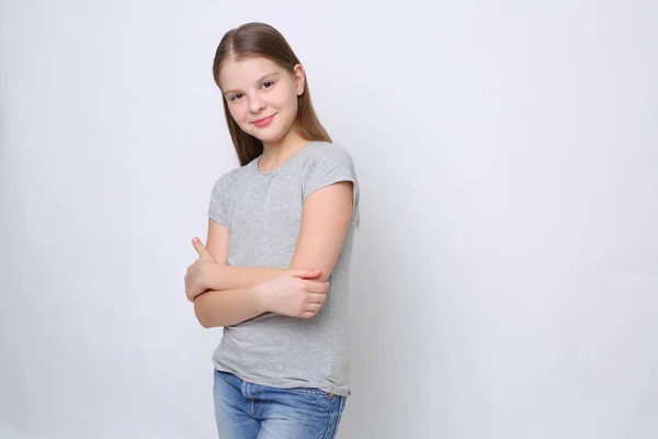 Belo Retrato Estúdio Menina Adolescente Caucasiana Europeia — Fotografia de Stock