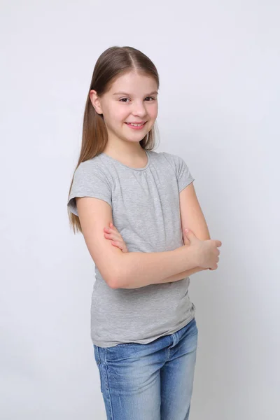 Belo Retrato Estúdio Menina Adolescente Caucasiana Europeia — Fotografia de Stock