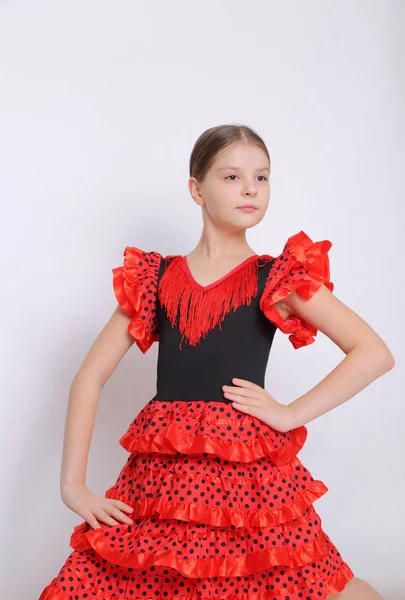 Imagem Estúdio Menina Adolescente Europeia Como Uma Dançarina Flamenco Espanhol — Fotografia de Stock
