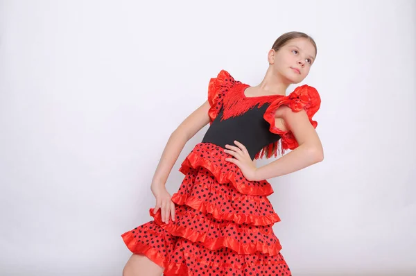 Studio Bild Europeiska Tonåring Flicka Som Flamencodansare Spanska — Stockfoto