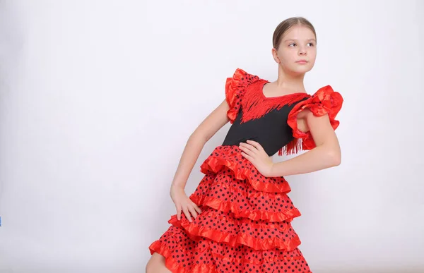 Studio Bild Europeiska Tonåring Flicka Som Flamencodansare Spanska — Stockfoto