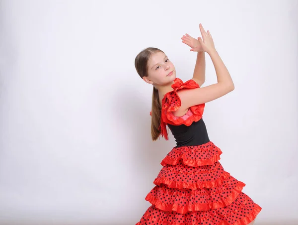 Студийное Изображение Европейской Девочки Подростка Образе Танцовщицы Фламенко Испанского — стоковое фото