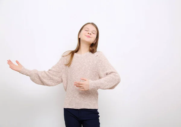 Studio Bild Härlig Känslomässiga Kaukasiska Tonåring Flicka — Stockfoto