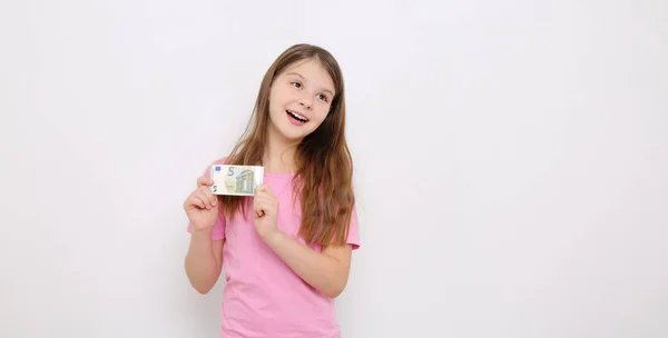 Schöne Kaukasische Teen Mädchen Halten Euro — Stockfoto