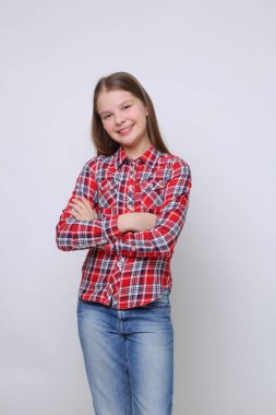 Avrupa beyaz genç kız portresi stüdyo