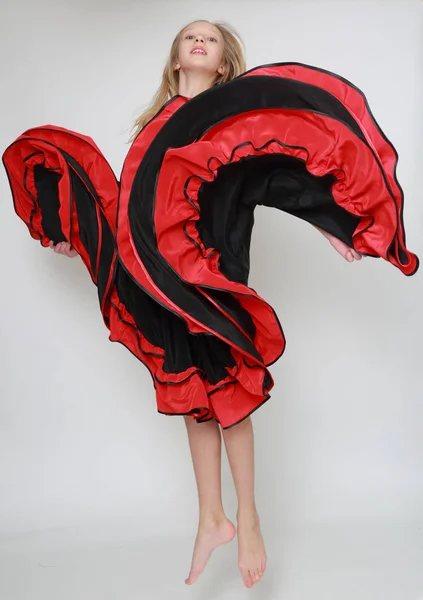 Studio Image Flamenco Dancer Jumping Dancer Motion — Stock Photo, Image