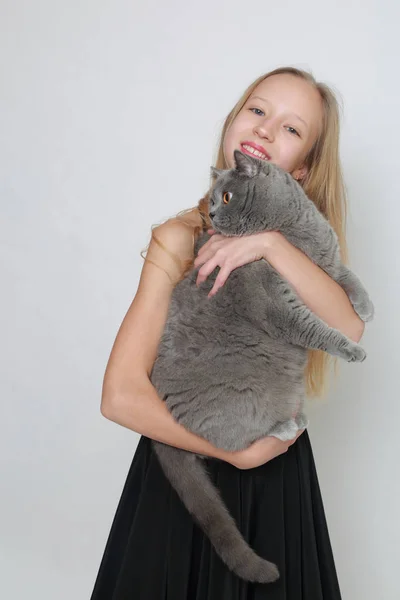 Krásné Kavkazské Dospívající Dívka Kočka Britská Krátké Vlasy — Stock fotografie