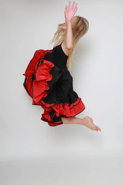 Studio Image Flamenco Dancer Jumping Dancer Motion — Stock Photo, Image