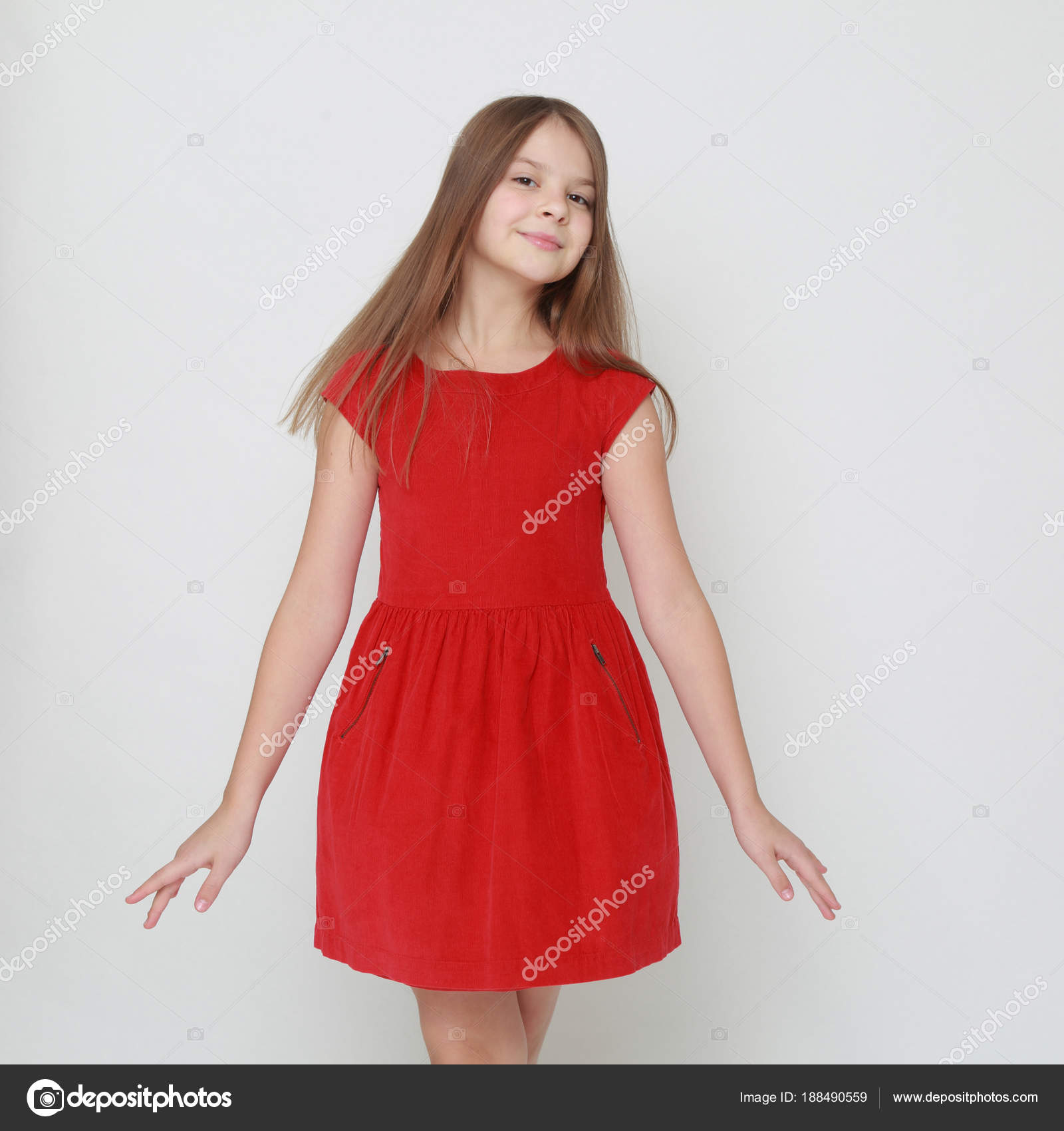 teenage girl red dress