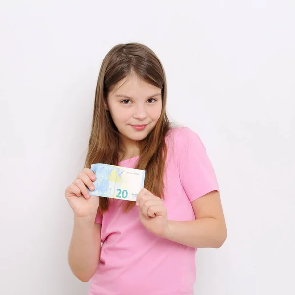 Schöne Kaukasische Teen Mädchen Halten Euro — Stockfoto