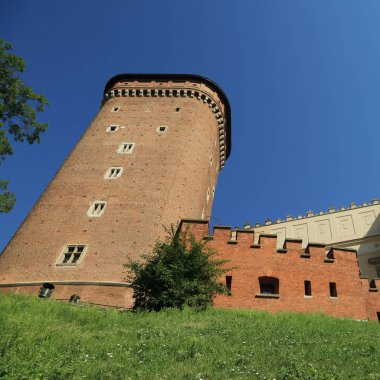 Krakow, Polonya - 1 Ağustos 2017: Wawel hill Katedrali ve Kalesi ile. Wawel Kalesi karmaşık bir tarihi mimari antik kentin merkezidir.