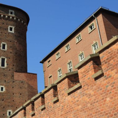 Krakow, Polonya - 1 Ağustos 2017: Wawel hill Katedrali ve Kalesi ile. Wawel Kalesi karmaşık bir tarihi mimari antik kentin merkezidir.