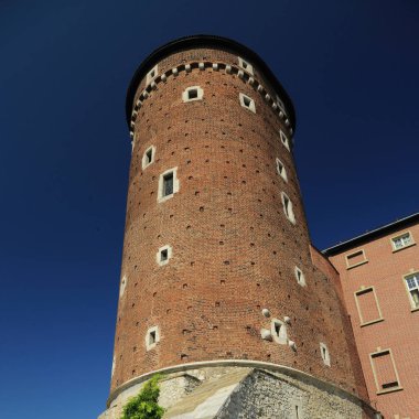 Krakow, Polonya - 1 Ağustos 2017: Wawel hill Katedrali ve Kalesi ile. Wawel Kalesi karmaşık bir tarihi mimari antik kentin merkezidir.