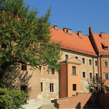 Krakow, Polonya - 1 Ağustos 2017: Wawel hill Katedrali ve Kalesi ile. Wawel Kalesi karmaşık bir tarihi mimari antik kentin merkezidir.