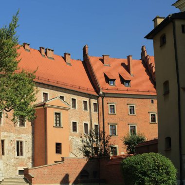 Krakow, Polonya - 1 Ağustos 2017: Wawel hill Katedrali ve Kalesi ile. Wawel Kalesi karmaşık bir tarihi mimari antik kentin merkezidir.