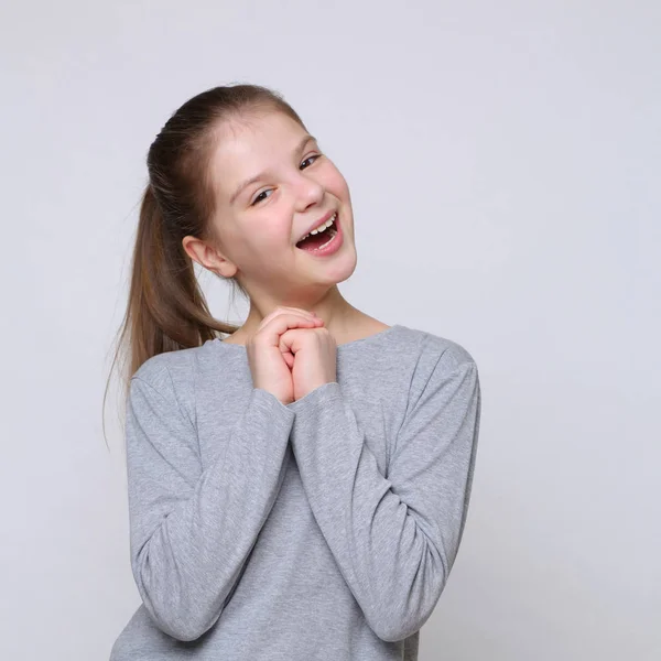 Studio Image Lovely Emotional Caucasian Teen Girl — Stock Photo, Image