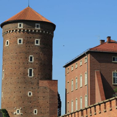Krakow, Polonya - 1 Ağustos 2017: Wawel hill Katedrali ve Kalesi ile. Wawel Kalesi karmaşık bir tarihi mimari antik kentin merkezidir.