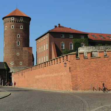 Krakow, Polonya - 1 Ağustos 2017: Wawel hill Katedrali ve Kalesi ile. Wawel Kalesi karmaşık bir tarihi mimari antik kentin merkezidir.