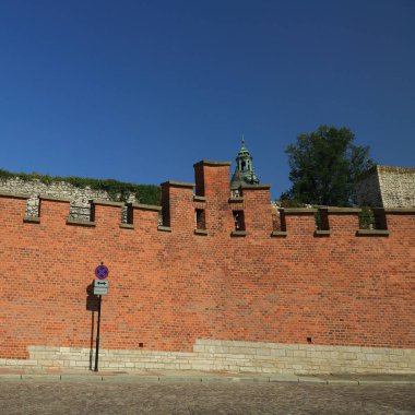 Krakow, Polonya - 1 Ağustos 2017: Wawel hill Katedrali ve Kalesi ile. Wawel Kalesi karmaşık bir tarihi mimari antik kentin merkezidir.