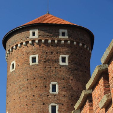 Krakow, Polonya - 1 Ağustos 2017: Wawel hill Katedrali ve Kalesi ile. Wawel Kalesi karmaşık bir tarihi mimari antik kentin merkezidir.