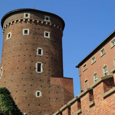 Krakow, Polonya - 1 Ağustos 2017: Wawel hill Katedrali ve Kalesi ile. Wawel Kalesi karmaşık bir tarihi mimari antik kentin merkezidir.