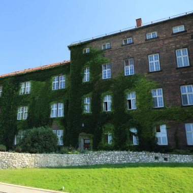 Krakow, Polonya - 1 Ağustos 2017: Wawel hill Katedrali ve Kalesi ile. Wawel Kalesi karmaşık bir tarihi mimari antik kentin merkezidir.