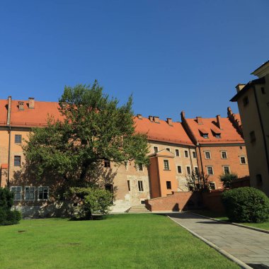 Krakow, Polonya - 1 Ağustos 2017: Wawel hill Katedrali ve Kalesi ile. Wawel Kalesi karmaşık bir tarihi mimari antik kentin merkezidir.