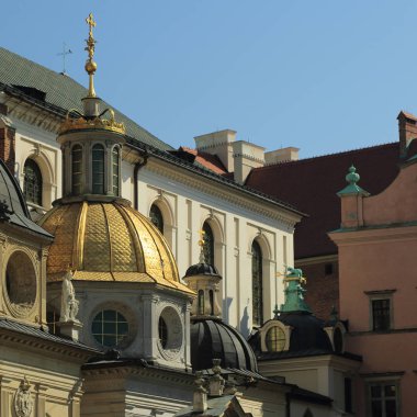 Krakow, Polonya - 1 Ağustos 2017: Wawel hill Katedrali ve Kalesi ile. Wawel Kalesi karmaşık bir tarihi mimari antik kentin merkezidir.