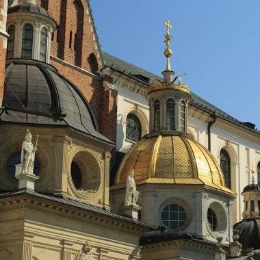 Krakow, Polonya - 1 Ağustos 2017: Wawel hill Katedrali ve Kalesi ile. Wawel Kalesi karmaşık bir tarihi mimari antik kentin merkezidir.