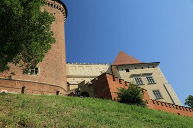 Krakow, Polonya - 1 Ağustos 2017: Wawel hill Katedrali ve Kalesi ile. Wawel Kalesi karmaşık bir tarihi mimari antik kentin merkezidir.