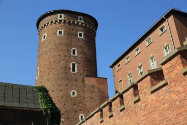 Krakow, Polonya - 1 Ağustos 2017: Wawel hill Katedrali ve Kalesi ile. Wawel Kalesi karmaşık bir tarihi mimari antik kentin merkezidir.