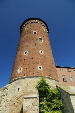 Krakow, Polonya - 1 Ağustos 2017: Wawel hill Katedrali ve Kalesi ile. Wawel Kalesi karmaşık bir tarihi mimari antik kentin merkezidir.