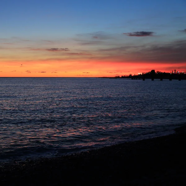 Pôr Sol Verão Sobre Mar Negro Beira Mar Sochi Federação — Fotografia de Stock