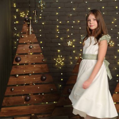 Güzel beyaz küçük kız portre Noel tatil