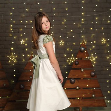 Güzel beyaz küçük kız portre Noel tatil