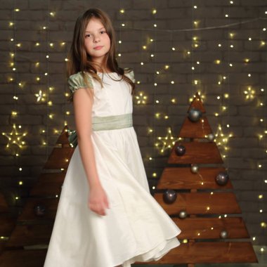 Güzel beyaz küçük kız portre Noel tatil