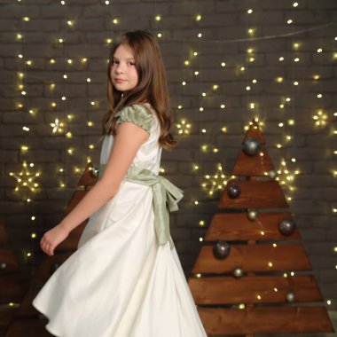 Güzel beyaz küçük kız portre Noel tatil